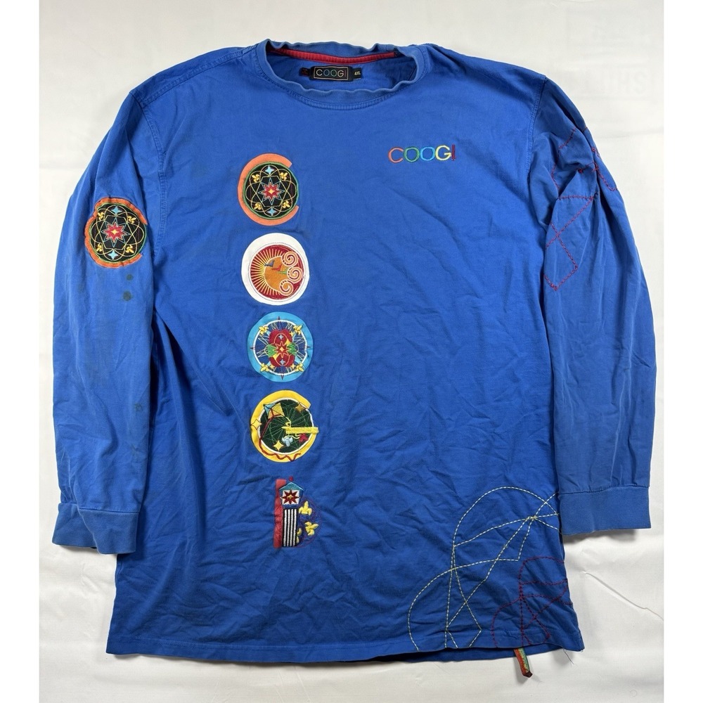 COOGI Vintage Long Sleeve Shirt 4XL Blue Embroidered Patches Y2K  Hip Hop Big